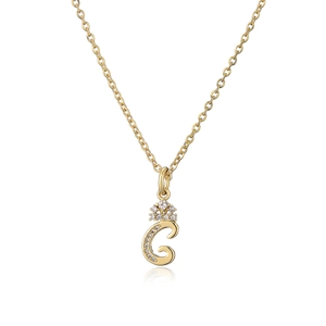 18K gold plated necklace with crown initial C pendant and sparkling zircon accents