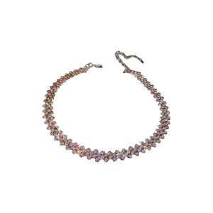 Minimalist geometric diamond choker necklace with iridescent rhinestones and lobster clasp