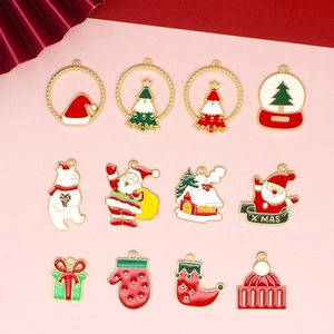12pcs Christmas DIY alloy charms featuring snow house and crystal ball for jewelry making