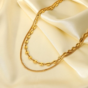 18K gold plated stainless steel double layer necklace with mariner chain and slim links