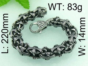 Close-up of retro cross pattern steel bracelet with dimensions 220mm length and 14mm width