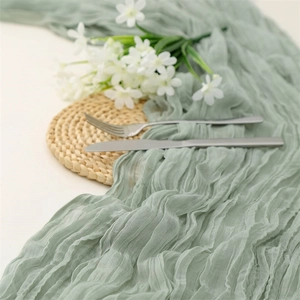 Sage green wrinkled voile table runner for luxury wedding and elegant party table decor