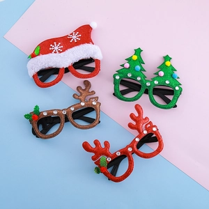 Lunettes de Fête de Noël pour Enfants Cornes de Renne à Paillettes Père Noël Sapin de Noël Monture de Lunettes en Strass