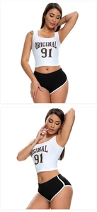 Detailansicht Damen Tanktop mit 'ORIGINAL 91' Print und schwarzen Sportshorts im Set