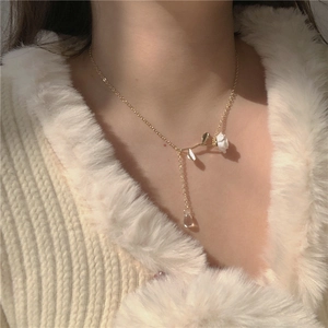 Elegant gold necklace featuring a 3D white rose and clear crystal water drop pendant
