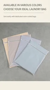 Macro shot of durable mesh laundry bags with zipper closure in various pastel colors