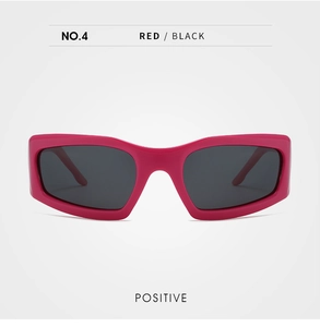 Front view of Y2K cyberpunk sports sunglasses with magenta frames and dark black lenses
