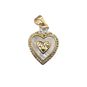 Golden heart pendant with white mother of pearl and LOVE lettering with zircon accents