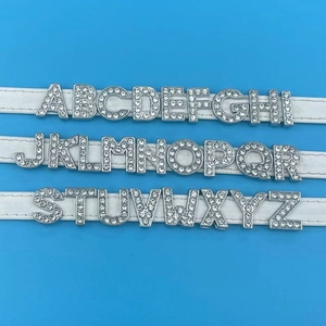 Rhinestone Letter Alphabet Slider Charms Zinc Alloy For DIY Bracelet Keychain Personalized Jewelry Making Silver