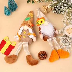 Harvest festival gnome plush set with sunflower maple leaf and long striped legs