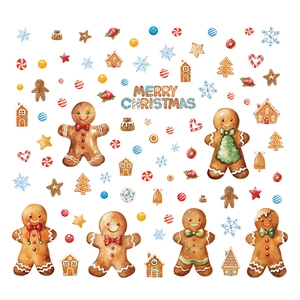 Watercolor Christmas gingerbread man and house static window decals for holiday decor