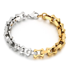 Polished silver and gold curved link chain bracelet in stainless steel for men