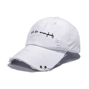Distressed Cotton Baseball Cap With Metal Rings Art Is For Everybody Embroidery Ripped Hip Hop Hat For Men Women