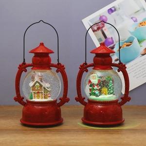 Christmas Snow Globe Lantern Lighted Music Snowing Decorative Vintage Desktop Ornament Plastic Resin Glass
