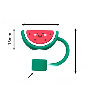 Detail view of watermelon silicone straw cover with 10mm diameter size specifications