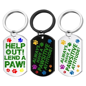 Three stainless steel pet tags with paw prints and inspirational engraved quotes