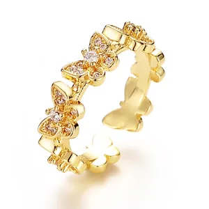 Fashion Butterfly Open Ring For Women Adjustable Gold Plated Cupronickel Rhinestone Jewelry Commuter Party Finger Ring