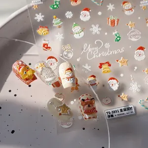 Autocollants De Nail Art De Noël 5D Relief Gaufré Père Noël Bonhomme De Neige Pain D'épices Décalcomanies Auto-Adhésives
