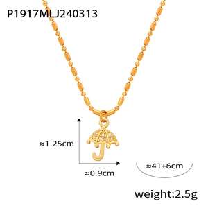 Detail shot of gold-plated umbrella pendant with dimensions and weight parameters
