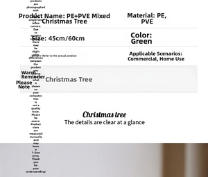 Size specifications for 45cm and 60cm artificial PE and PVC green Christmas trees