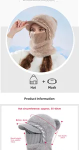 Detailed view of the winter knit hat with measurements of the mask and warm ear protection