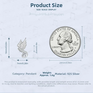Detailed size scale of S925 sterling silver music note pendant with zircon details