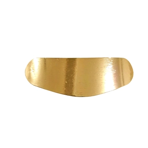 Macro shot of long oval gold metal clip featuring a premium brushed surface texture