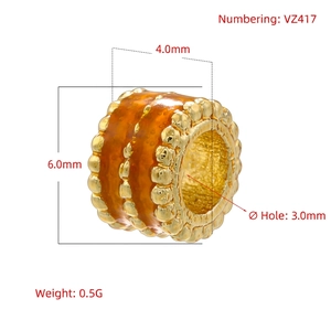 18K gold plated copper spacer bead with orange enamel, 6mm diameter for DIY jewelry