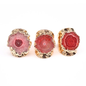 Irregular natural crystal sunflower rings with adjustable gold plated bands for women