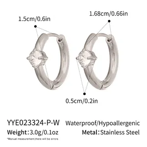 Detail view of 1.5cm geometric hoop earrings with cubic zirconia and dimensions