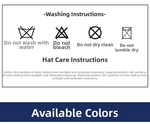 Detailed washing and care instructions for cotton baseball hats with metal logo decor