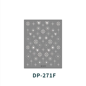Macro detail of white 3D relief nail stickers featuring heart and star DP-271F patterns