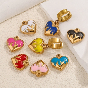 Colorful 16mm heart shape drip oil stainless steel pendants for DIY jewelry making