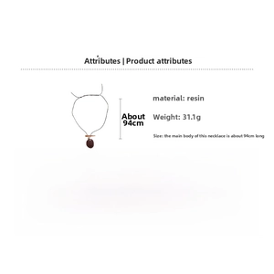 Detail showing resin pendant necklace specifications with 31.1g weight and 94cm length