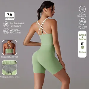 Women Yoga Activewear Top And Bottom Antibacterial Sports Bra High Waist Shorts Biker Suits For Fitness Gym Workout