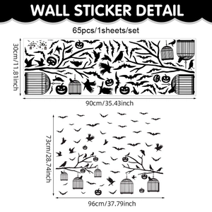 Halloween wall decals set with black bats and pumpkins silhouettes for spooky decor