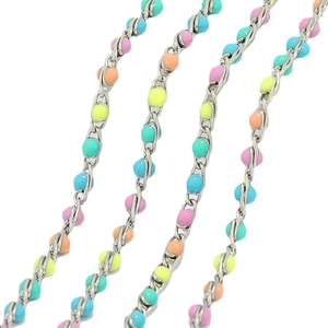 Colorful enamel bead stainless steel chain for DIY jewelry making in vibrant mixed tones
