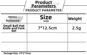 Table showing dimensions and weight for Christmas mini hat cutlery holders and bottle caps