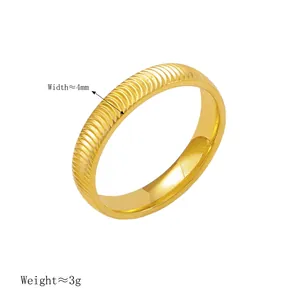 Minimalistischer Gold-Titanstahlring mit Wellenstruktur, 4 mm breit und 3 g Gewicht