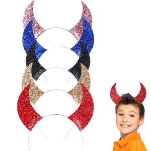 Devil Horn Headband Sequin Glitter Hair Hoop Halloween Cosplay Masquerade Party Costume Accessories For Kids Adults
