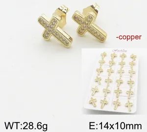 Detailed view of 18k gold plated copper cross stud earrings with sparkling micro-crystals