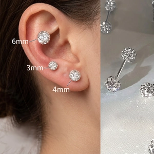 Lot de boucles d'oreilles boules en zircon de 3mm 4mm 6mm pour piercings multiples
