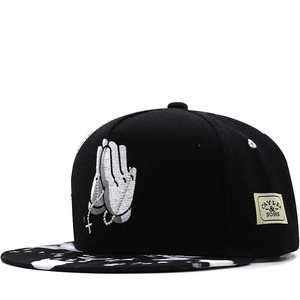 Cotton Snapback Hat Praying Hands Cross Embroidery Hip Hop Streetwear Patterned Flat Brim Adjustable