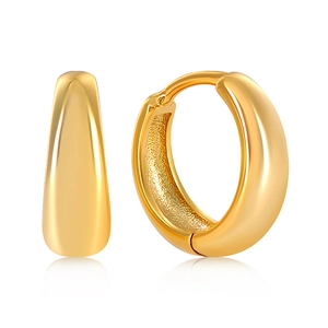 Polished gold S925 silver needle hoop earrings with classic chunky round buckle design