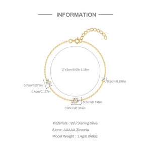 Detailed size specifications for the gold S925 sterling silver and zircon water drop bracelet