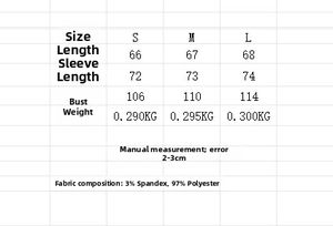 Size guide for satin batwing sleeve shirt with dimensions and fabric composition details