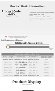 Detailed size specification chart for PU leather flower waist rope and bohemian belt tie