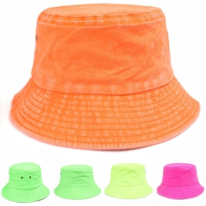 Chapeau Bob Coton Couleurs Néon Fluorescentes Large Bord Protection Solaire Extérieur Streetwear Hip Hop