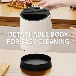 Rotating kitchen knife holder with removable white pleated body and black drain base