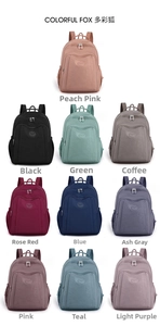 Detailed grid layout showing ten color options of the waterproof nylon travel backpack